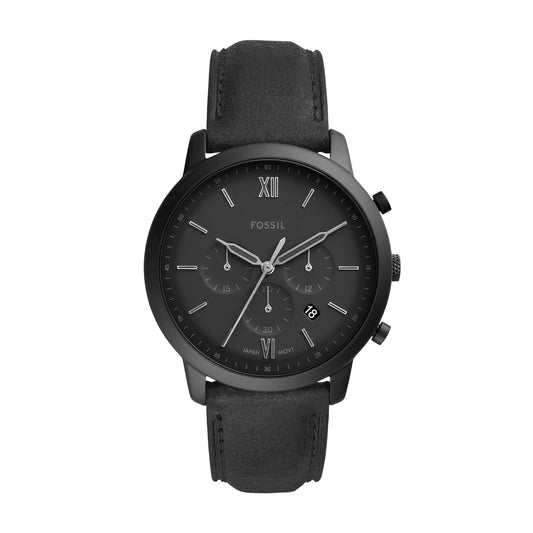 Fossil FS5503 Men's Quartz Chronograph Watch Black Dial Black Leather Strap