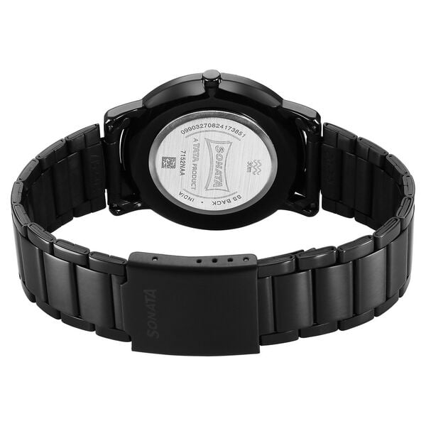 Sonata 7152NM01 Men Sleek Quartz Black Dial Black Stainless Steel Strap Watch