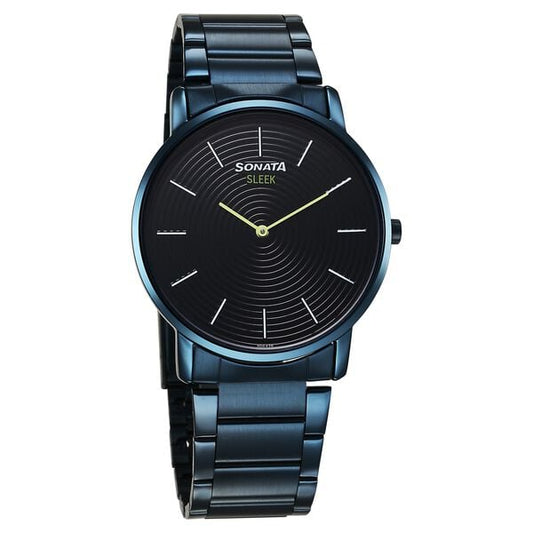 Sonata 7152QM01 Quartz Analog Blue Dial Stainless Steel Watch for Men