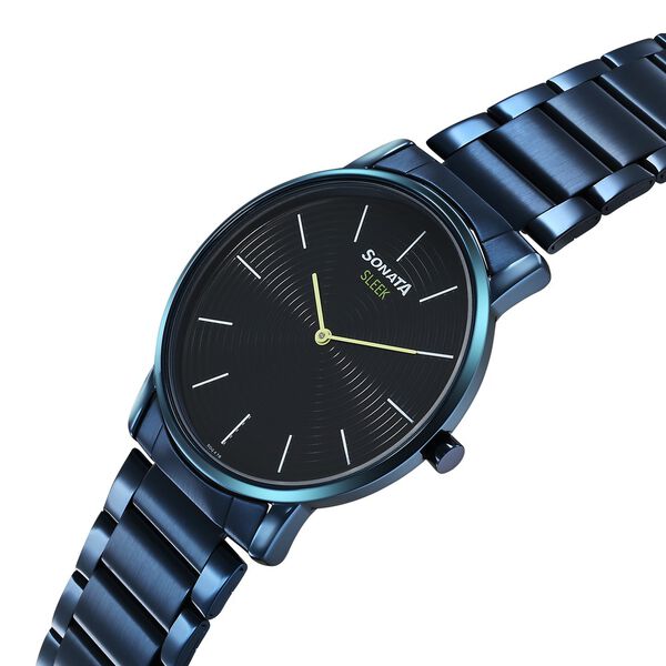 Sonata 7152QM01 Quartz Analog Blue Dial Stainless Steel Watch for Men