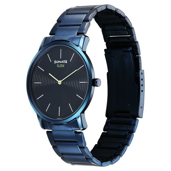 Sonata 7152QM01 Quartz Analog Blue Dial Stainless Steel Watch for Men