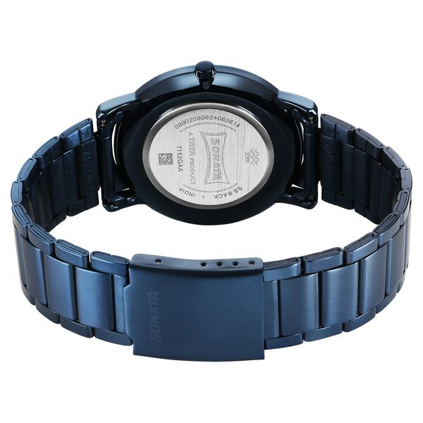 Sonata 7152QM01 Quartz Analog Blue Dial Stainless Steel Watch for Men