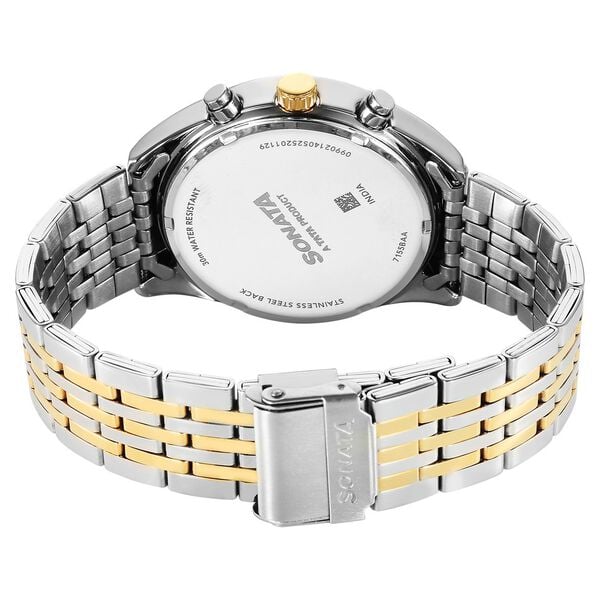 Sonata 7155BM01 Men’s Blue Dial Two‑Tone Stainless Steel Multifunction Quartz Watch