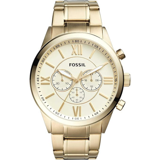Fossil BQ1128IE Men's Quartz Chronograph Watch Gold Dial Gold Stainless Steel Strap