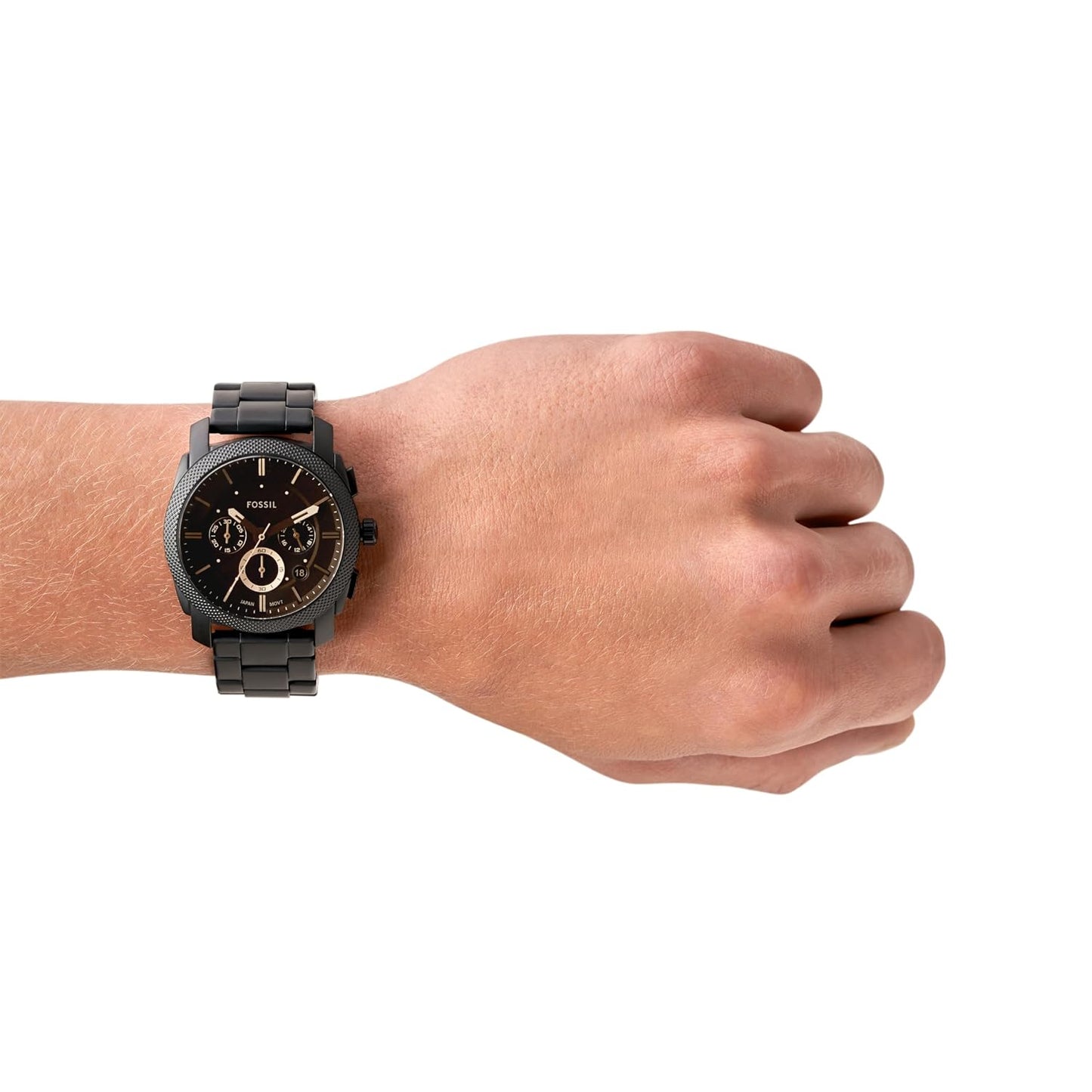Fossil FS4682I Men's Quartz Chronograph Watch Black Dial Black Stainless Steel Strap
