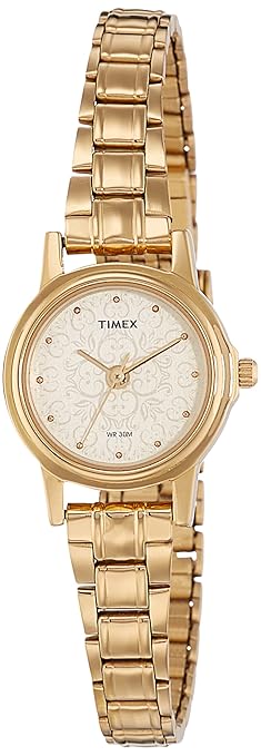 Timex TW000CS12 Quartz Analog Champagne Dial Gold-Tone Stainless Steel Strap Watch for Women