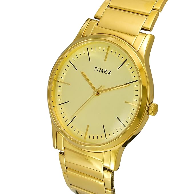 Timex TW000R447 Analog Quartz Watch for Men – Champagne Dial, Gold-Tone Stainless Steel Strap