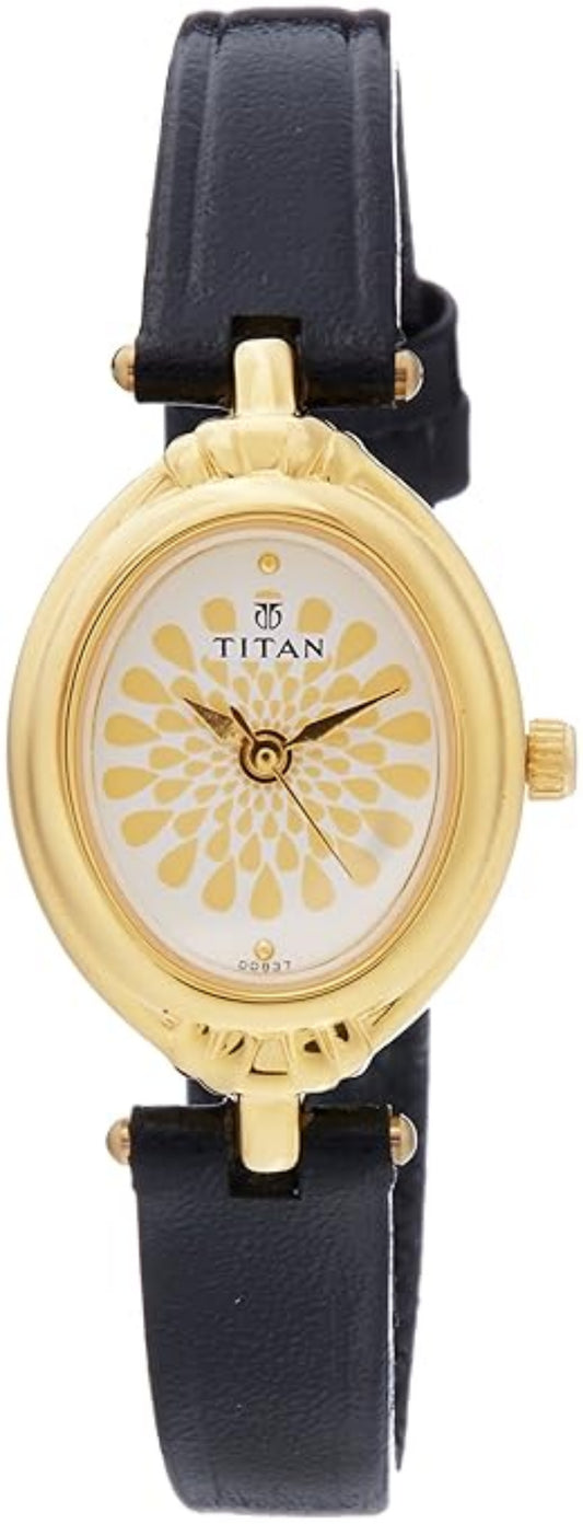 Titan 2538YL01 Analog Women's Quartz Watch - White Dial, Black Leather Band