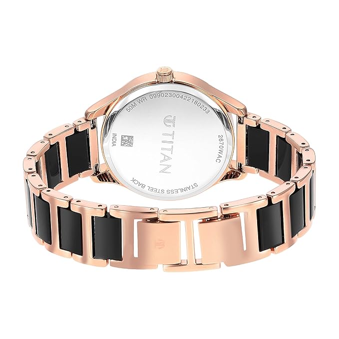 Titan 2670WD01 Purple Acetate Black Dial Day & Date Women's Two-Tone Analog Watch