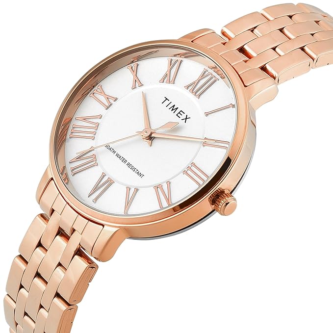 Timex TWEL19108 Women’s White Dial Analog Watch with Stainless Steel Strap