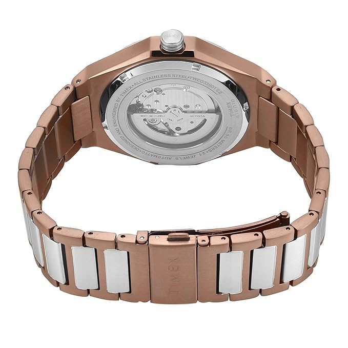 Timex TWEG33901 Signio Automatic Coffee Skeleton Dial Brown Leather Strap Men's Watch
