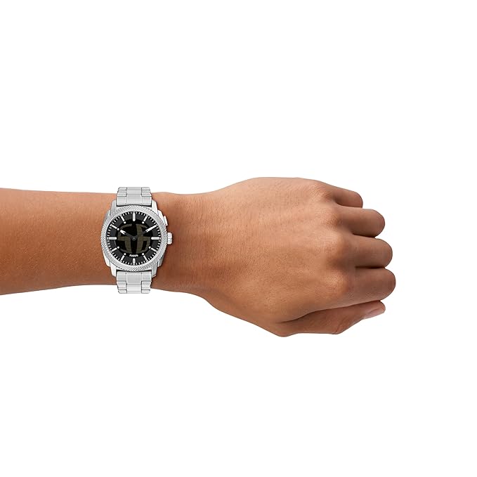 Fossil FS6155 Men's Analog-Digital Big Tic Watch Black Negative Display Silver Stainless Steel Strap