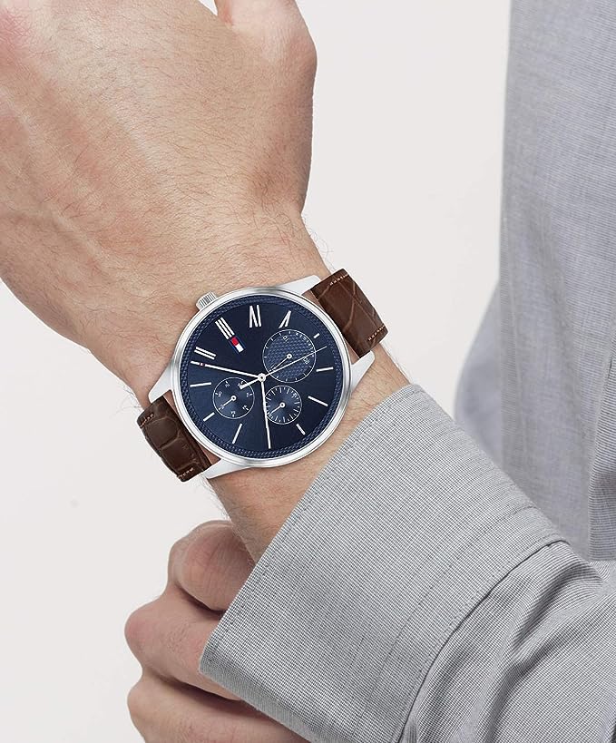 Tommy Hilfiger TH1791847W Men's Blue Dial Chronograph Brown Leather Strap Watch
