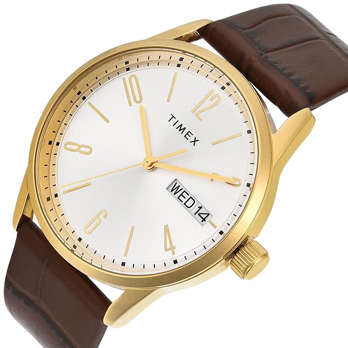 Timex TWEG25508 Men’s Silver Dial Analog Watch with Leather Strap