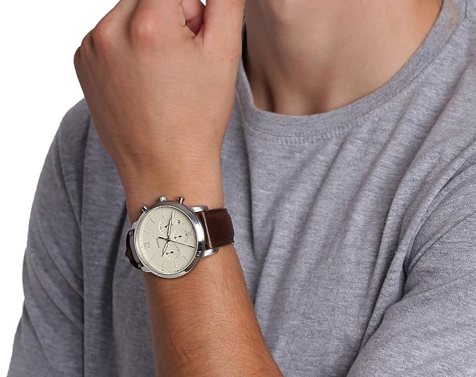Fossil FS5380I Men's Quartz Chronograph Watch Cream Dial Brown Leather Strap
