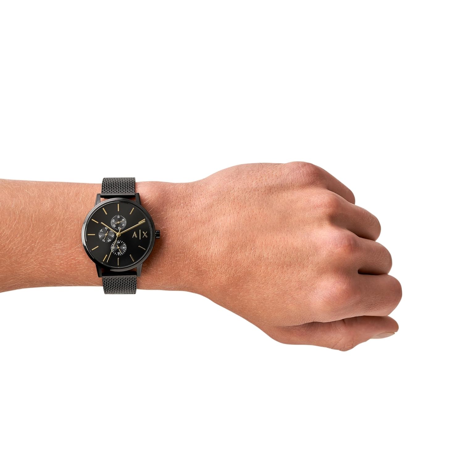 Armani Exchange AX2716I Men's Quartz Multifunction Watch Black Sunray Dial Black Stainless Steel Mesh Bracelet