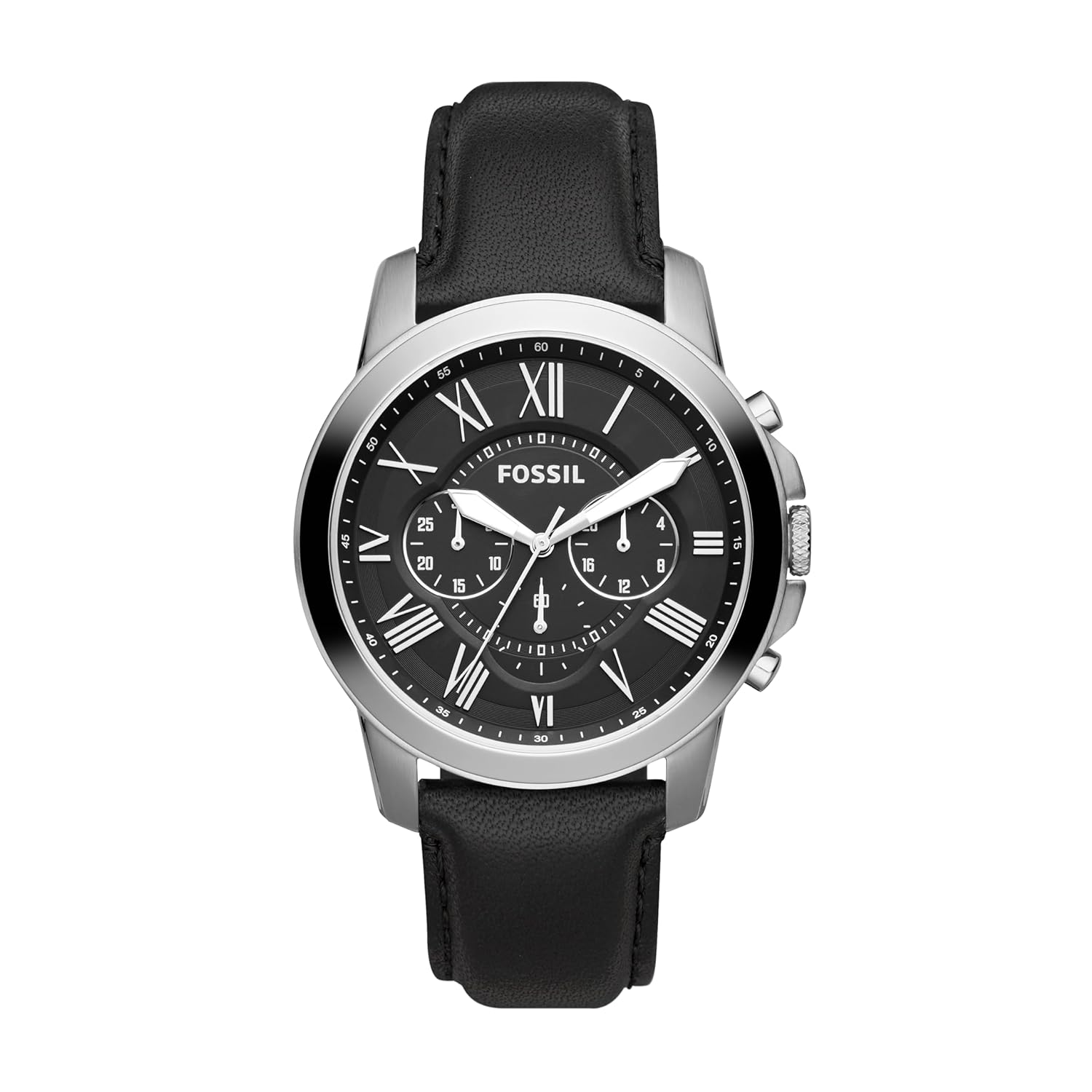 Fossil FS4812IE Men's Quartz Chronograph Watch Black Dial Black Leather Strap