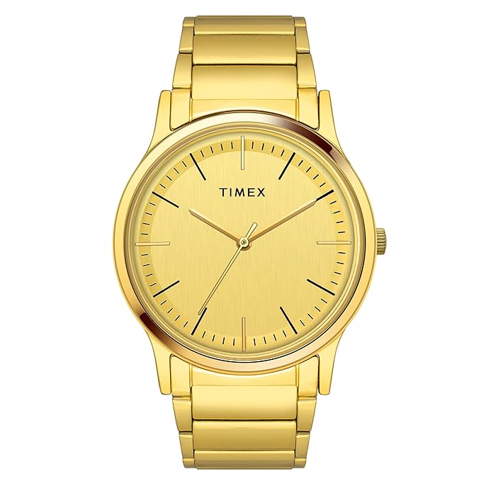 Timex TW000R447 Analog Quartz Watch for Men – Champagne Dial, Gold-Tone Stainless Steel Strap