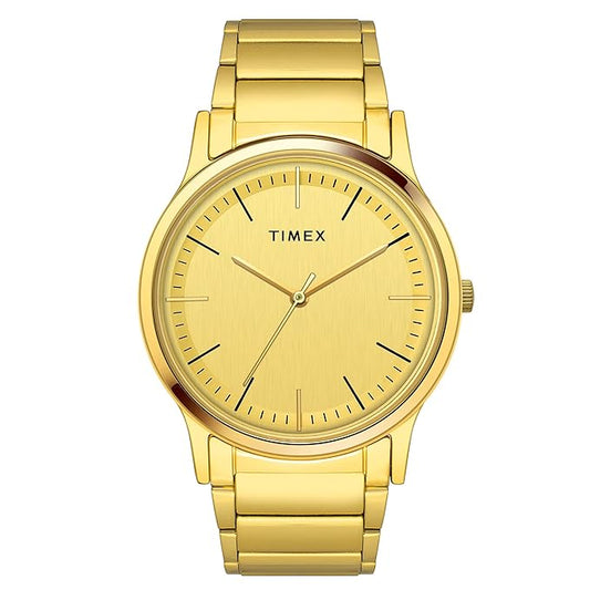 Timex TW000R447 Analog Quartz Watch for Men – Champagne Dial, Gold-Tone Stainless Steel Strap