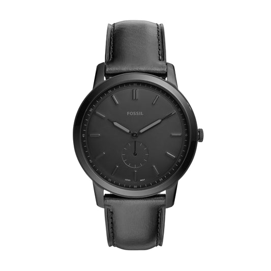 Fossil FS5447 Men's Quartz Analog Watch Black Dial Black Leather Strap