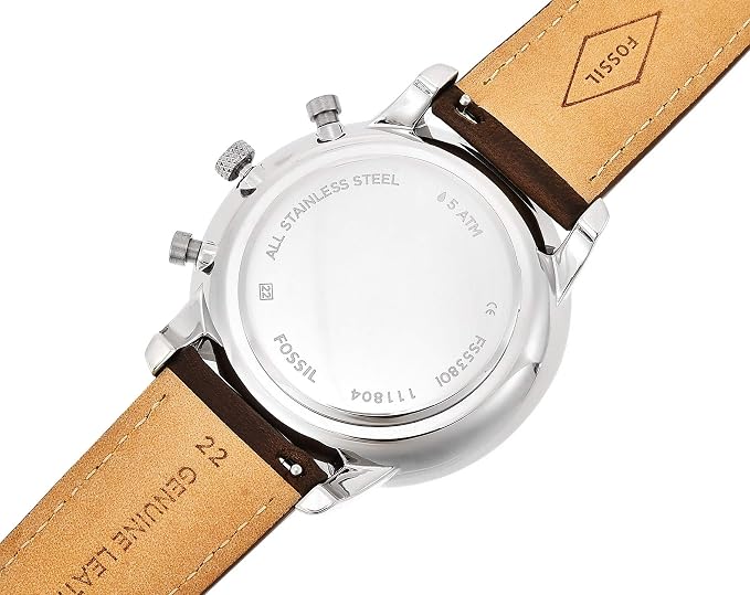 Fossil FS5380I Men's Quartz Chronograph Watch Cream Dial Brown Leather Strap