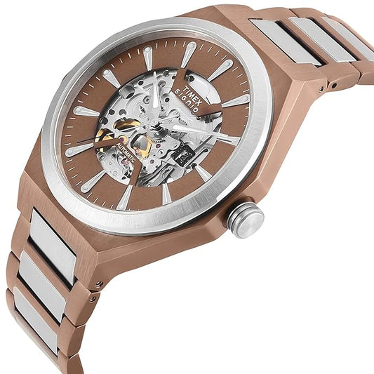 Timex TWEG33901 Signio Automatic Coffee Skeleton Dial Brown Leather Strap Men's Watch