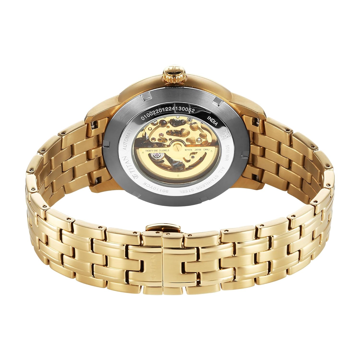 Titan 90110YM01 Golden Heart Automatic Skeleton Silver & Gold Dial Men's Stainless Steel Watch