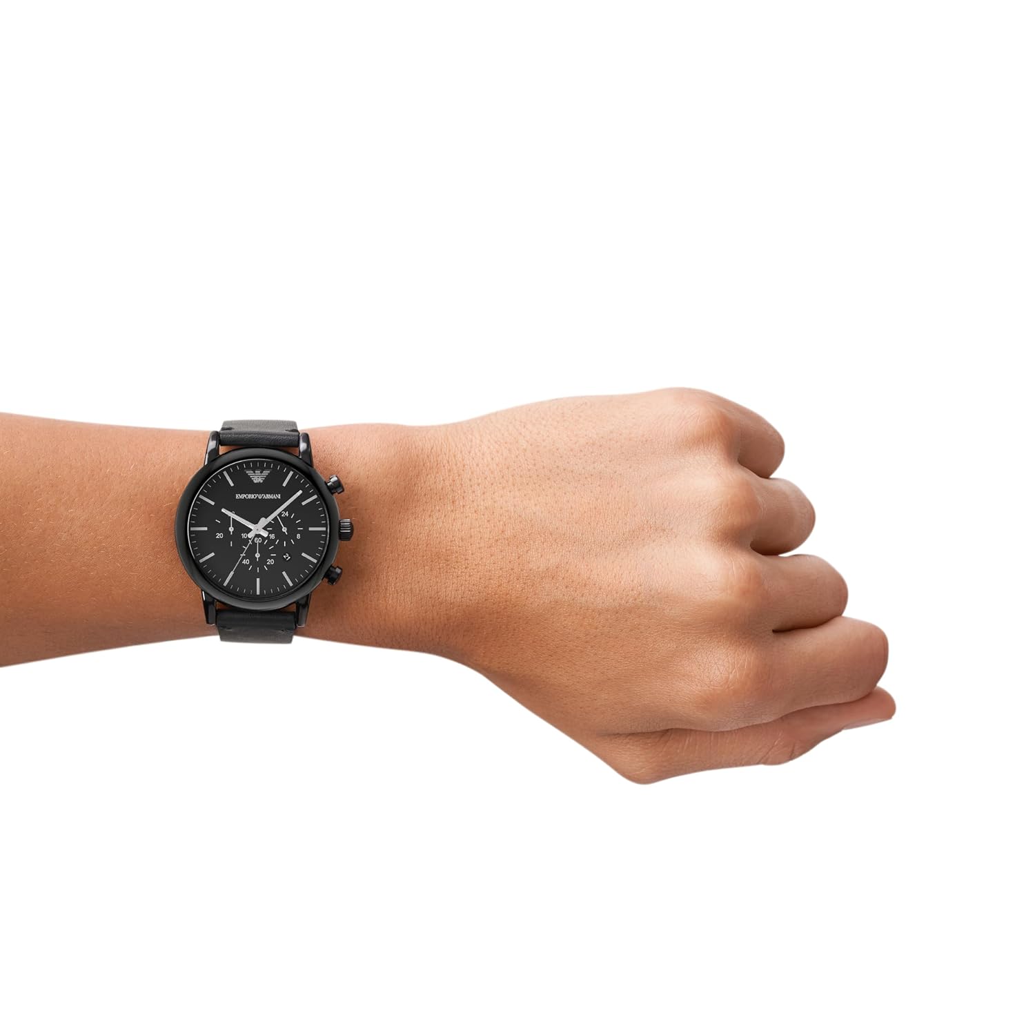 Emporio Armani AR1918 Luigi Men's Black Dial Black Leather Chronograph Watch