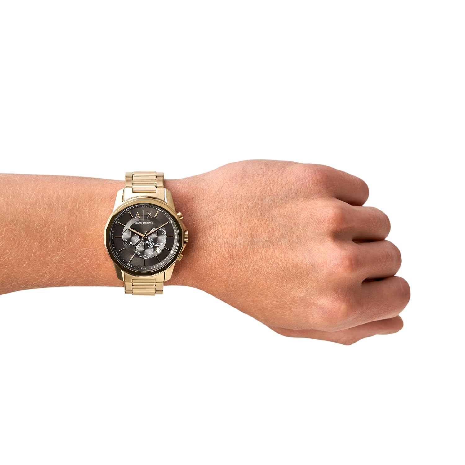 Armani Exchange AX1721I Men's Quartz Chronograph Watch Grey Sunray Dial Gold-Tone Stainless Steel Bracelet