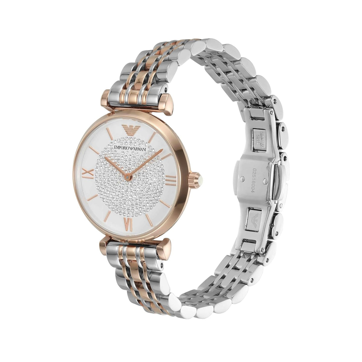 Emporio Armani AR1926 Gianni T-Bar Women's White Dial Two-Tone Rose Gold Stainless Steel Watch