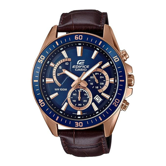Casio EX358 Blue Chronograph Brown Leather Men's Watch