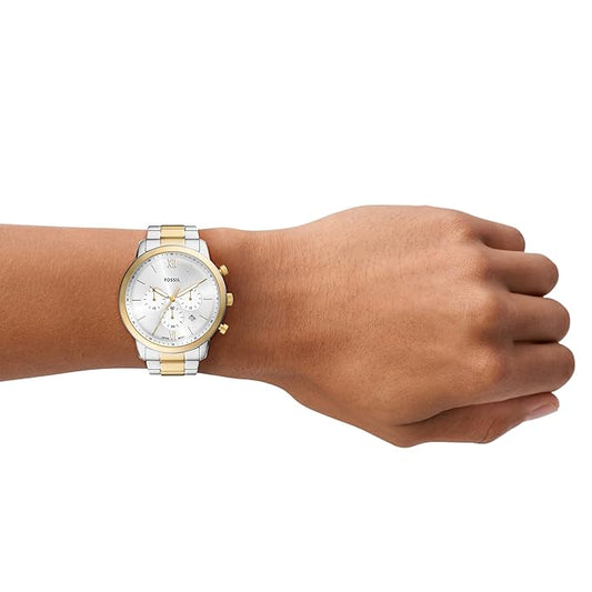 Fossil FS6112I Men's Quartz Chronograph Watch Silver Dial Two-Tone Stainless Steel Strap