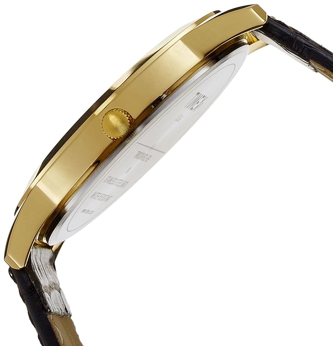 Timex TW000W801 Quartz Analog Gold Dial & Black Leather Strap Watch for Men
