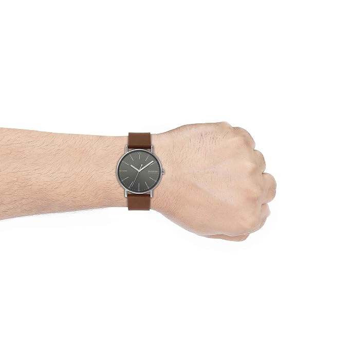 Skagen SKW6578 Signatur Quartz Charcoal Grey Dial Brown Leather Strap Men's Watch