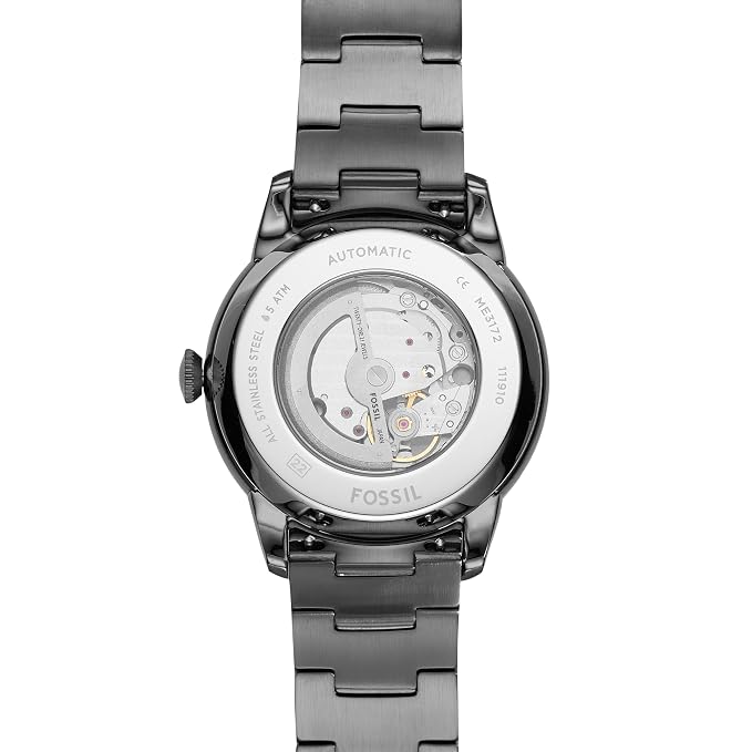 Fossil ME3172I Men's Automatic Skeleton Watch Black Dial Smoke Stainless Steel Strap