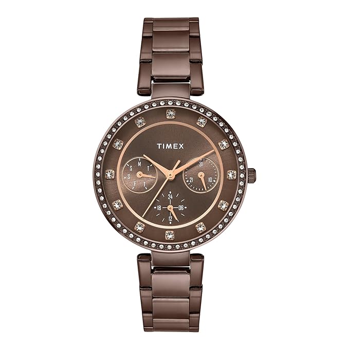 Timex TWEL18722 Women’s Brown Dial Analog Watch with Stainless-Steel Strap