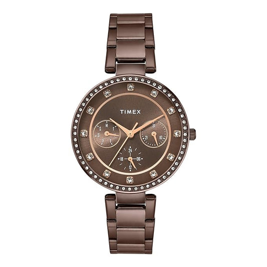 Timex TWEL18722 Women’s Brown Dial Analog Watch with Stainless-Steel Strap