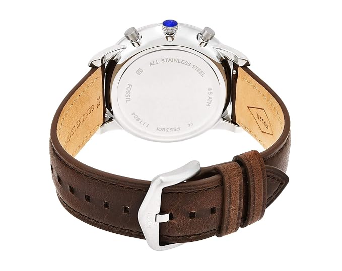 Fossil FS5380I Men's Quartz Chronograph Watch Cream Dial Brown Leather Strap