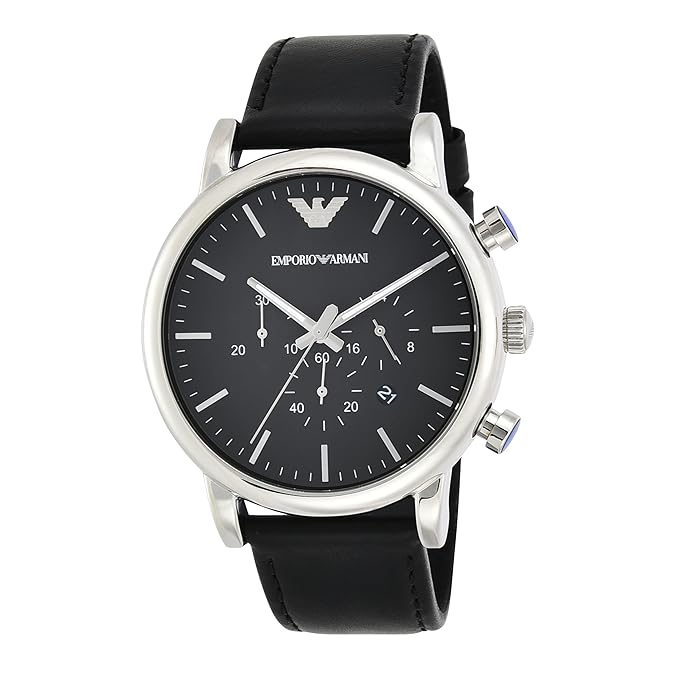 Emporio Armani AR1828 Luigi Men's Black Dial Black Leather Chronograph Watch