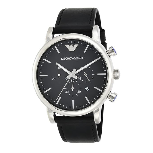 Emporio Armani AR1828 Luigi Men's Black Dial Black Leather Chronograph Watch