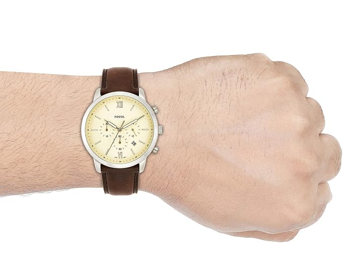 Fossil FS5380I Men's Quartz Chronograph Watch Cream Dial Brown Leather Strap