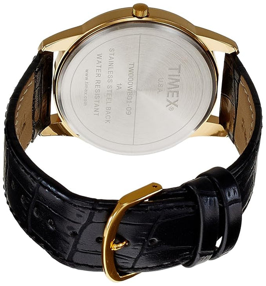 Timex TW000W801 Quartz Analog Gold Dial & Black Leather Strap Watch for Men