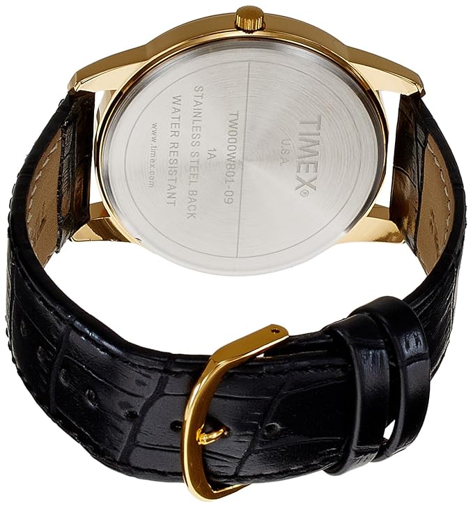 Timex TW000W801 Quartz Analog Gold Dial & Black Leather Strap Watch for Men