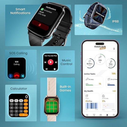 Fastrack 38135PP03 Jupiter S1 Pro Smartwatch 1.83″ Display Teal Silicone Strap Unisex Watch