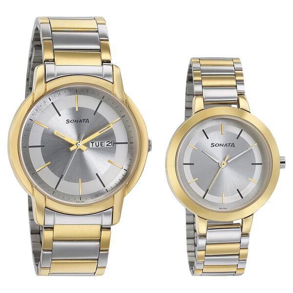 Sonata 770318141BM01 Silver Dial Couple’s Quartz Analog Watch Set