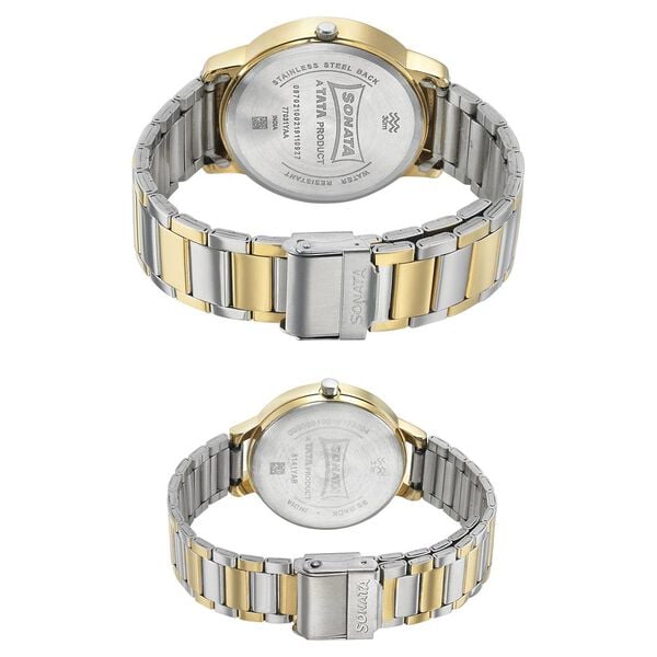 Sonata 770318141BM01 Silver Dial Couple’s Quartz Analog Watch Set