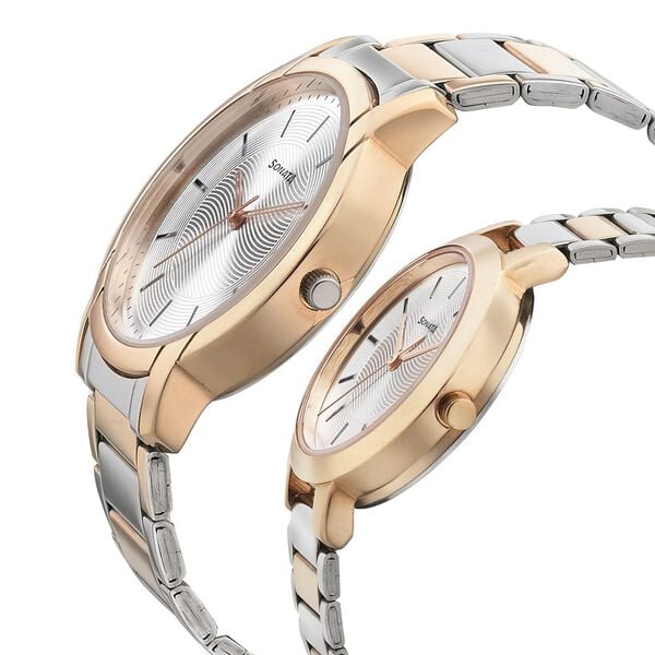 Sonata 770318141KM01P Quartz Analog Silver Dial Two-Toned Metal Strap Couple Watch