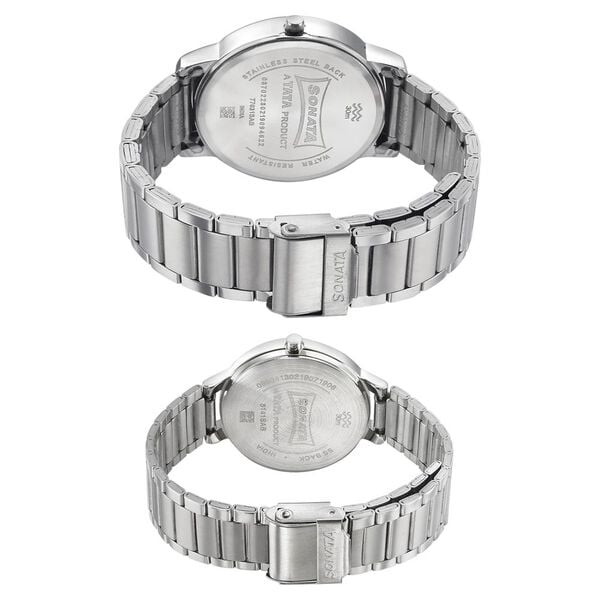 Sonata 770318141SM01P Quartz Analog Blue Dial Metal Strap Couple Watch Set