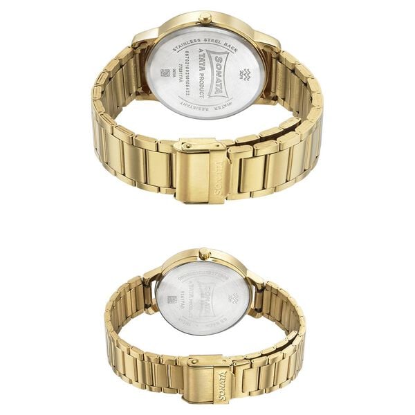 Sonata 770318141YM01 Stylish White & Gold Couple’s Quartz Analog Watch Set