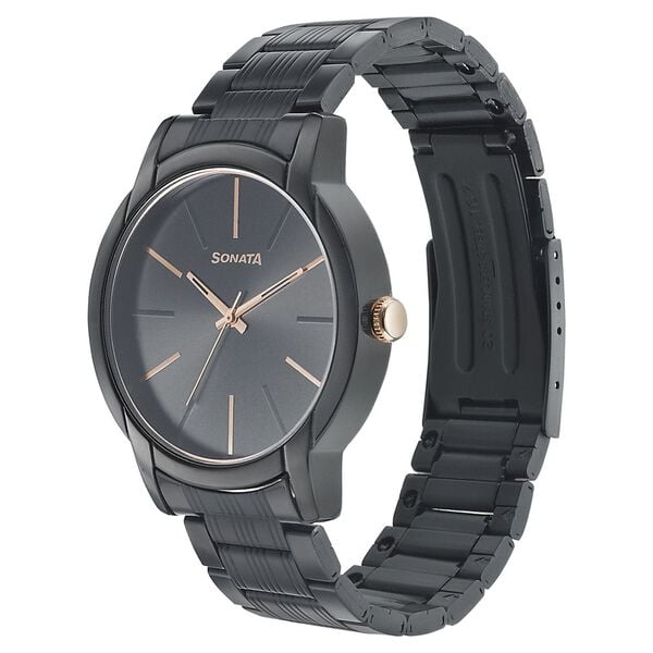 Sonata 77031KM04 Quartz Analog Black Dial Men’s Watch with Black Metal Strap